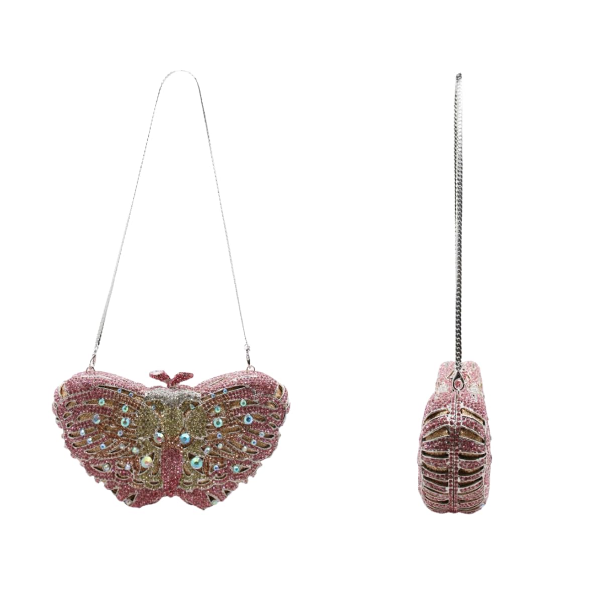 UMREN Women’s Elegant Butterfly Rhinestone Evening Bags Luxury Crystal Clutch Wedding Party Cocktail Handbag Purse Pink