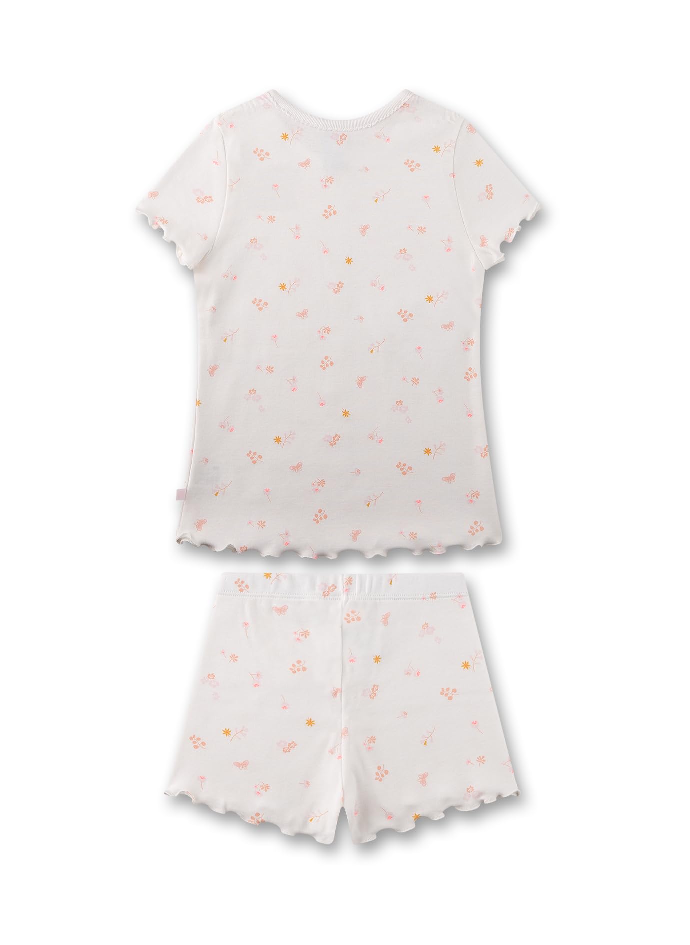 Sanetta Mädchen-Schlafanzug kurz Off-White Blumen | Hochwertiger und bequemer Schlafanzug aus Baumwolle für Jungen. Pyjamaset für Mädchen
