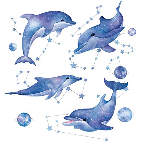 Dolphin Wall Decals, 4 Cute Jumping Blue Dolphin Wall Decals DIY Wall Stickers 3D Nursery Art Decor Peel Stick Decoration Decal for Girls Bedroom Kids Bathroom (Color 1)
