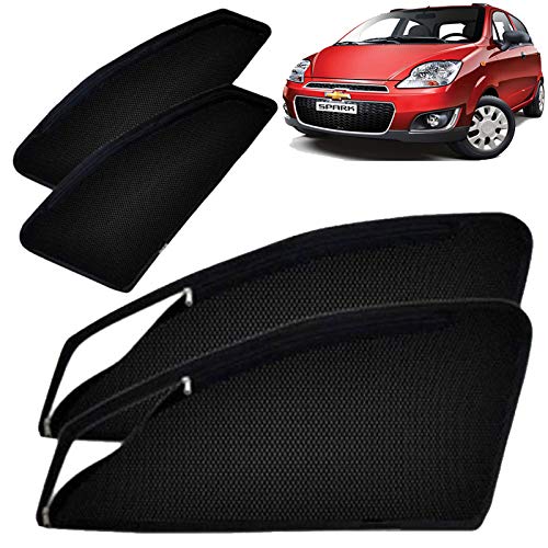 Image of Autofact Magnetic Car Sunshades Compatible with Chevrolet Spark (Set of 4) - Easy Installation, UV Protection, Keeps Car Cool (Front 2 with Zippers for Easy Access, Rear 2 Without Zippers)
