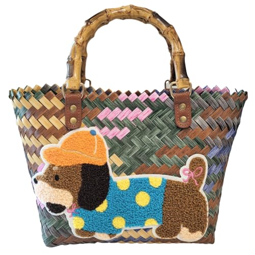 Caistre Woven Beach Bag for Women Men Cute Dachshund PVC Shoulder Bag Summer Plastic Washable Open Tote Handbag 2025