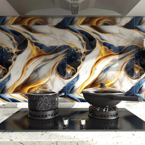Image of Marble Wallpaper Peel & Stick Blue Gold Design Waterproof Self Adhesive Vinyl Sheet for Kitchen Countertop Cabinets Bathroom Removable Decorative Roll (60X200 CM) Pack of 1