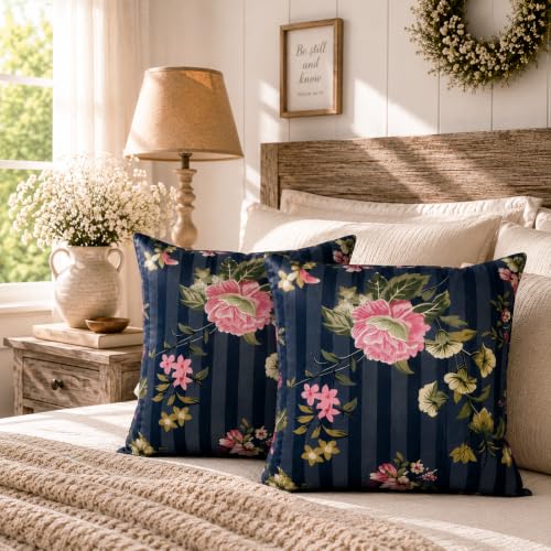 Image of Clasiko 16x16 Cushion Covers - Set of 5 Soft Cotton-Feel Decorative Pillow Covers | Midnight Garden, Flap Closure, Perfect for Sofa & Living Room