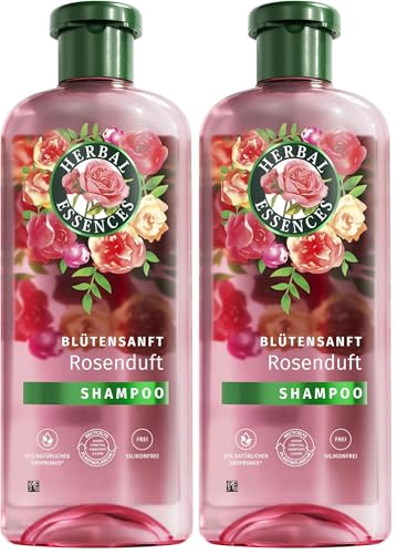 Herbal Essences Blütensanft Shampoo mit Rosenduft 350ml. Von stumpfem Haar zu seidig glänzendem Haare, Mit Rosenessenz, Inhaltsstoffe natürlichen Ursprungs, Vegan, ohne Silikone (Packung mit 2)