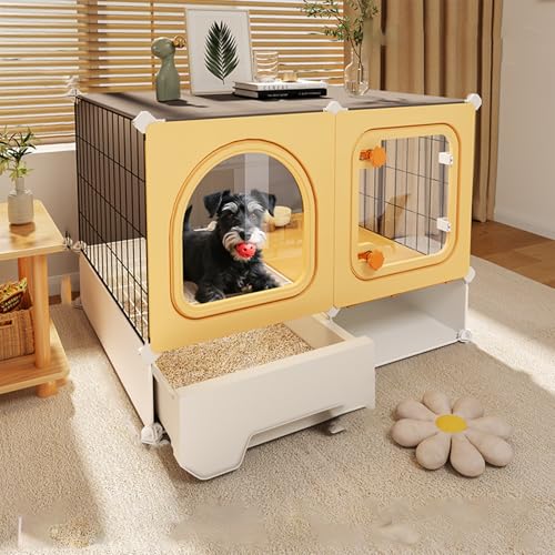 ペットケージ 小型犬用ゲージ 小中大型犬用 屋根付き 室内 掃除しやすい 組み立てが簡単丈夫 頑丈 安定感高い オシャ (71*46*53)