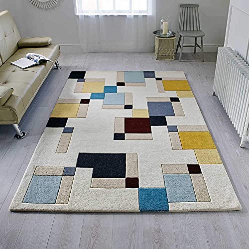 Image of Mordern Design Handmade Tufted Carpet Pure Woollen Export Quality Carpet for Living Room, Bedroom Hall [ Size 6 x 8, Color White Beige ]