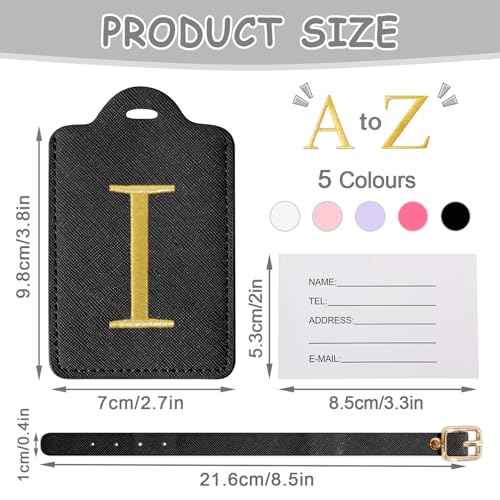 Image of Initial Letter Luggage Tags for Suitcases, Embroidered Monogrammed Suitcase Luggage Identifier Name Tag, PU Leather TSA Approved Luggage Tags, Bag Tags for Men Women Kids Luggage Handbags(Black I)
