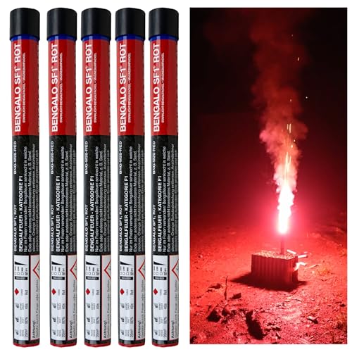 Bengalos SF1 im 5er Pack in Rot Blau Gelb Grün Lila Weiß von Pyroweb I Feuerwerk Pyrotechnik der Kategorie F1 (Rot)