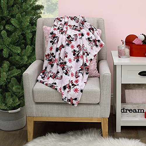 Image of Disney Minnie Mouse White, Red, and Green Holiday Christmas and Snowflakes Super Soft Baby Blanket
