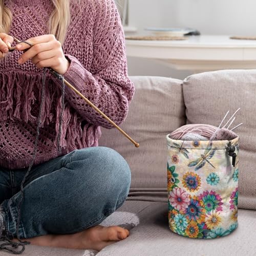 Image of Sellikakes Yarn Bag Yarn Holder Crochet Organizer, Bohemian Dragonfly Crocheting Storage Bag, Portable Mini Knitting Bag Yarns Store Skein Ball, Crochet Project, Knitting Supplies