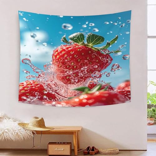 Tapisserie decoration murale fraises 3D textile haute densite 180x230cm