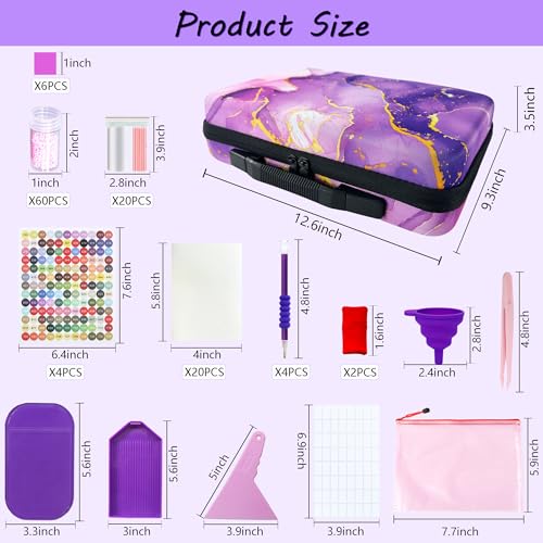 Image of Muzagroo Art Diamond Painting Storage Containers Diamond Art Storage Case with Accessories and Tools Portable Shockproof 60 Slots Organizer Case for Diamond Painting Kits Standard Set (Purple)