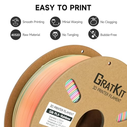 Image of Gratkit Silk Rainbow PLA Filament 1.75mm, Color Change 3D Printer Filament, + /-0.03mm, Multicolor 3D Printing Filament Rainbow Candy New