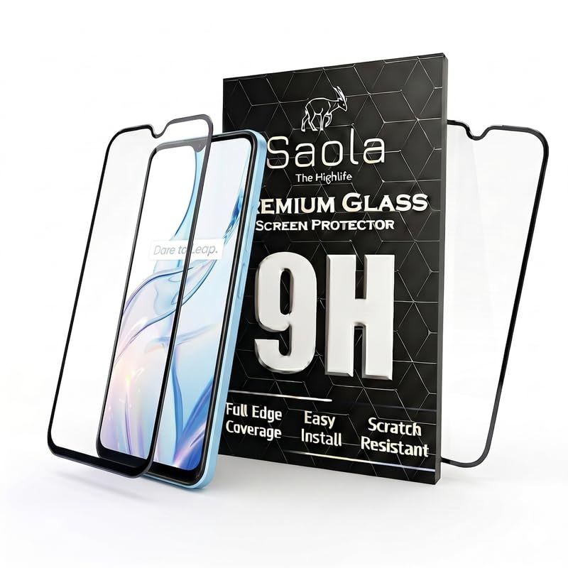 Image of Saola HD+ Oleophobic Tempered Glass Screen Protector For Realme C30s (Pack Of 2) with Free Installation Kit. Full screen Coverage - 6.5 inch