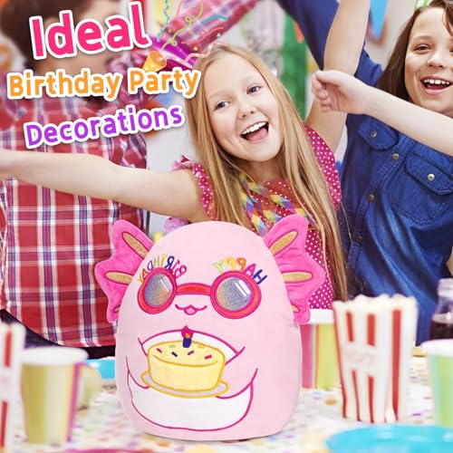 BSTAOFY Happy Birthday Axolotl Soft Plush Pillow Cute Axolotl Stuffed Animal Birthday Party Decorations Home Decor Birthday Gift for Toddler Kids Girls,12\'\' - Thumbnail 3