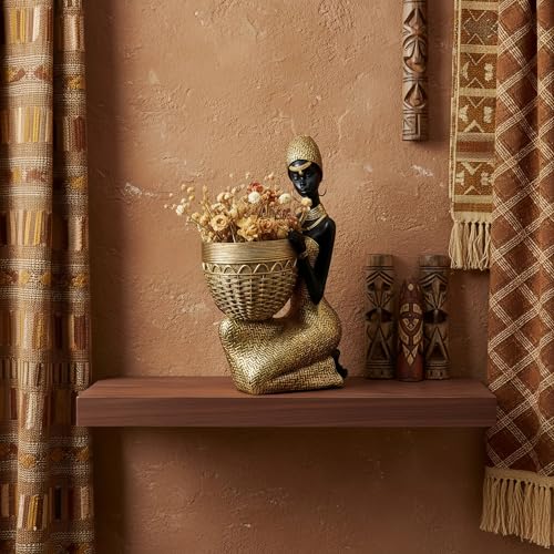 Escultura africana artesanal mujer tribal dorada 9.6" H miniatura 2