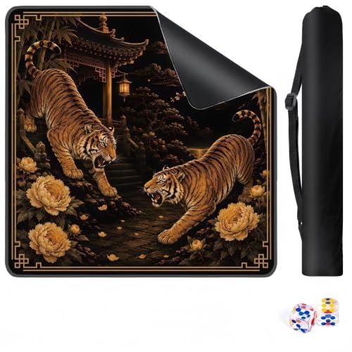 Luvsweets Tiger Chinoiserie Mahjong Mat with Play Instructions, Anti Slip