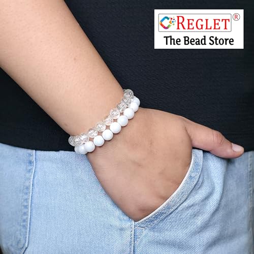 Image of 250 Pcs White Glass Beads for Jewellery Making Kit - Glass Beads for Bracelet Making Kit - Bead Craft - 8mm