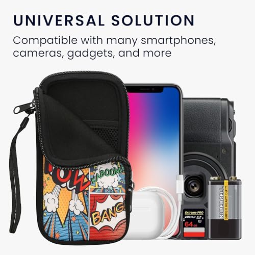 kwmobile Handytasche für Smartphones XXL - 7' - Neopren Handy Tasche Hülle Cover Case Schutzhülle - Comic Symbole Mehrfarbig - 17,7 x 8,5 cm Innenmaße