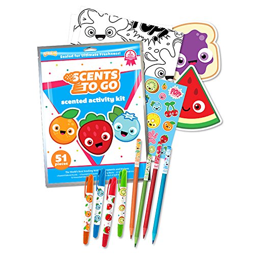 Scentco 51 Piece Activity Kit - Scented Color Pencils, Gel Crayons, Scratch & Sniff Stickers with Coloring Sheets