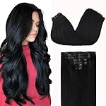 GOO GOO Clip in Hair Extensions Real Human Hair, Remy Human Hair Extensions Clip ins for Women, Natural Human Hair, 16inch 110g 7Pcs, 1 Jet black