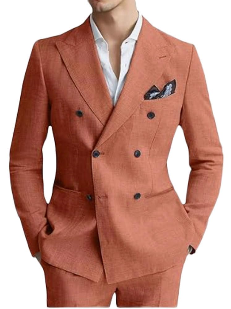 Completo doppio petto da uomo in lino 2 pezzi leggero smoking blazer pantaloni set Prom Suit