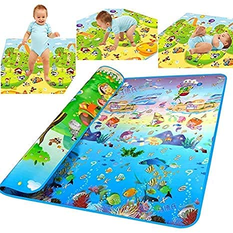 PIKFOS Baby Crawling mat 2 Side Soft Foam Kids Playing Gym Mats Large Size Picnic Carpet Forest Botanical Educational Toy 200X180cm Ideal Gift for Baby Child Toddler
