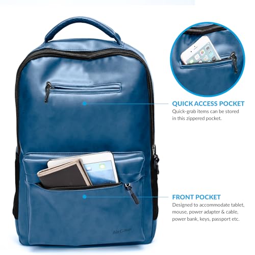 Image of Aircase Vegan Leather Laptop Bag Backpack for Men & Women, 22 l, Cobalt Blue, Fits Upto 15.6 inch Laptop, Multiple compartments, Padded Shoulder Straps, for Travel, Office or College, 1 Year Warranty