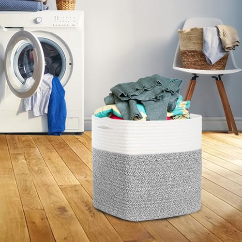 Image of COMFY-HOMI 3PACK Cotton Rope Square Basket with Handles for Shelves|Dog Toy Bin and Storage|Baby Gift|Shoe Organizer|New 11 inch x 11 inch x 11 inch for Living Room