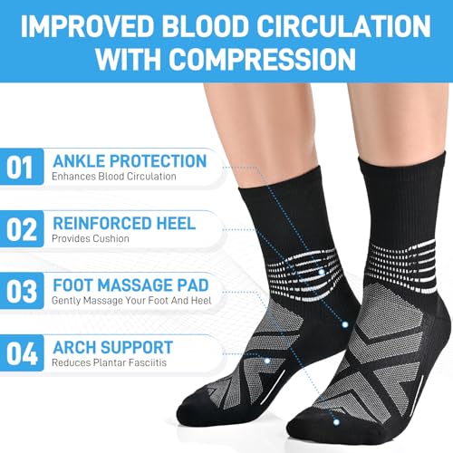 IRAMY Compression Ankle Support Crew Socks Men Women Coolmax Wicking Plantar Fasciitis Relief Running Hiking Socks 3 Pairs4