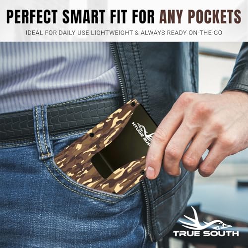 Image of True South Slim Wallet Men RFID Blocking Aluminum Brown Camo Card Holder | Rugged Aluminum Wallet with RFID-Blocking Protection & Money Clip
