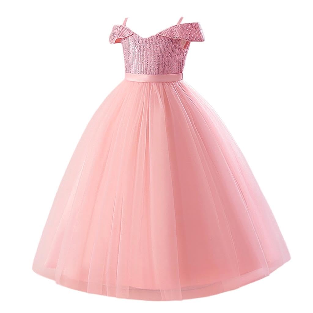 Lito Angels Abito da festa in tulle con paillettes e spalle scoperte, elegante e scintillante, per damigelle d'onore, matrimonio, ospite