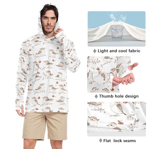 Cute Carolina Wren Birds White Sun Protection Hoodies Long Sleeve Active Wear UPF 50+ Sport Shirt S4