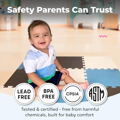 Image of MioTetto Baby Play Mat, Comfortable Tummy Time Mat - Portable Foam Floor Tiles, Safe baby mat for floor for Crawling & Development, Soft play mat for babies 0-6 months, Stylish interlocking foam tiles