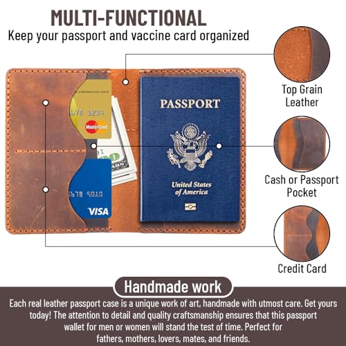 Leather Passport Cover Holder with Airtag Slot - International Travel Must-Have Genuine Leather Passport Holder Wallet Cover Case for Men & Women (Brown)2