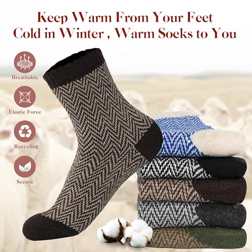 Image of LOCONHA Womens Wool Socks 5 Pairs Winter Warm Sock Thick Knit Cabin Cozy Crew Soft Socks Gifts for Women