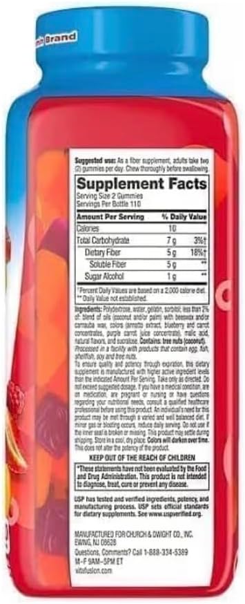 Vita Fiber Well Gummies, Sugar Free, Peach, Raspberry & BlackBerry Flavors, 220 Count, Pack of 1