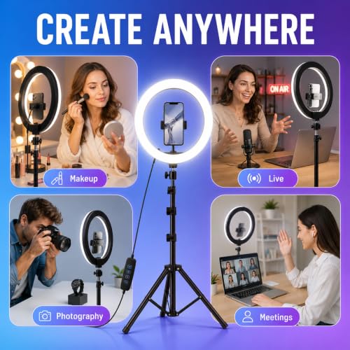 Image of 10 Inch LED Ring Light with 7ft Adjustable Tripod Stand & Mobile Holder