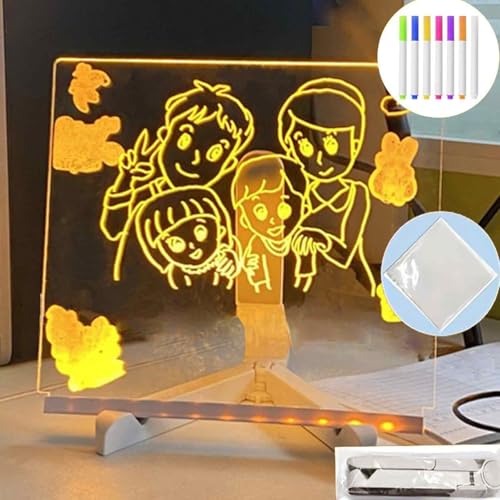 2025 New LED Note Board with Colors,Acrylic Dry Erase Board with Light,Light up Drawing Board with Stand,LED Illuminated Board w