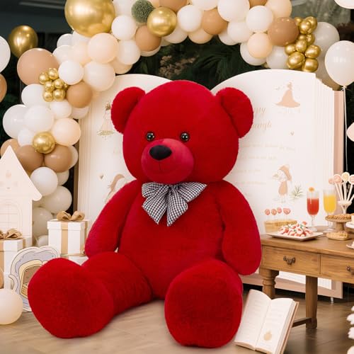 Image of MaoGoLan Big Teddy Bear 55 inches,Life Size Big Plush Stuffed Animal,Adorable and Soft Red Teddy Bear Gift for Christmas,Valentines,Birthday,or Long Distance