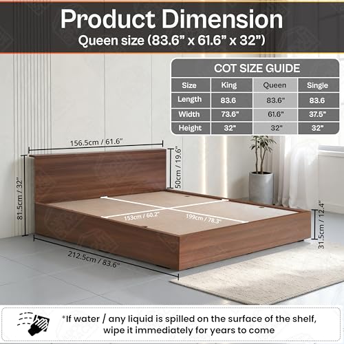 Image of ABOUT SPACE Bed - (84 x 62 inches) Queen Size Bed Without Storage | Engineered Wooden Bed Frame with Headboard & MDF Board for Mattress | 1-Year Warranty Cot for Bedroom - Maldau Acacia (Rustic Brown)