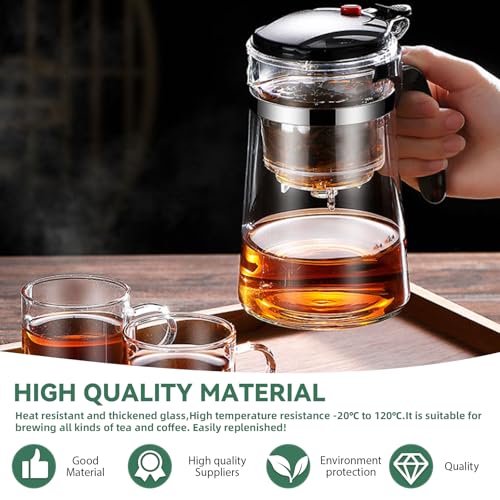 GBKDQQ Teekanne mit Siebeinsatz, Teeglas 500ml, Teapot, Tea Maker mit Knopf, Klarer Teezubereiter für Losen Tee mit Teelöffel, Tee Zubehör, Teekocher für die Kungfu Tee und Kaffee – Bild 4
