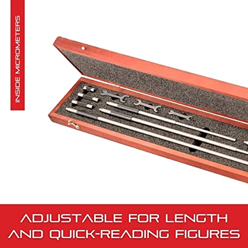 Starrett Solid-Rod Inside Micrometer Set With Case, Insulated Rods, Quick-Reading Figures, Hardened And Ground Anvils - 2-12" Range.001" Graduations, Padded Case Type - 124Bz #TOP3