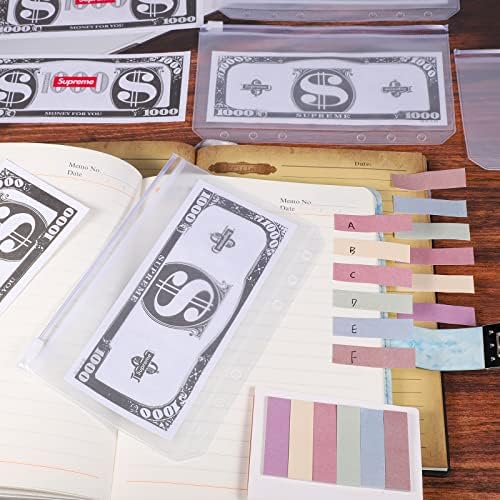 11 Pcs Cash Envelopes, Waterproof PVC Binder Pockets A6 Money Saving Wallet 6 Holes Zipper Folders with Label Stickers for Bill Money Cash Cards