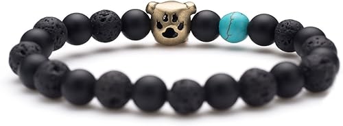 Miniatura 2 de Karseer Pulsera de perlas de ónix natural y roca de lava para perro, regalo de amistad, unisex