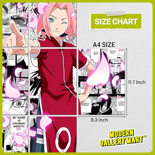 Image of MODERN GALLERY MART Pack of 20 Naruto Sakura Haruno Manga Poster | A4 Size Anime Wall Art (8.3 x 11.7 inch) | Manga Posters with Glue Dots | Anime Poster for Bedroom, Living Room, Office