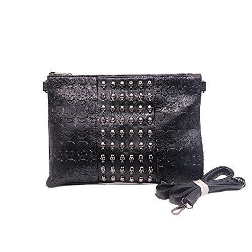 Chikencall Womens Punk Skull Print Crossbody Bag PU Leather Gothic Skull Shoulder Bag Purse with Chain