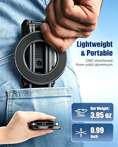 Image of CAMBOFOTO Magnetic Phone Holder for iPhone Aluminum Mini Tripod Stand Black | Strong Magnet Ring Phone Grip Stand for Desk, Adjustable Mount Compactible with MagSafe /Android Cellphone Calls Vlog Video