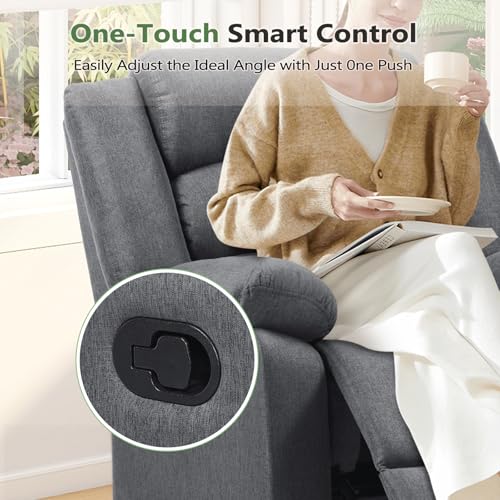 Image of ANJ Fabric Recliner Chair with Overstuffed Arm and Back, Comfy Grey Manual Recliners for Adults, Living Room Single Sofa Recliners