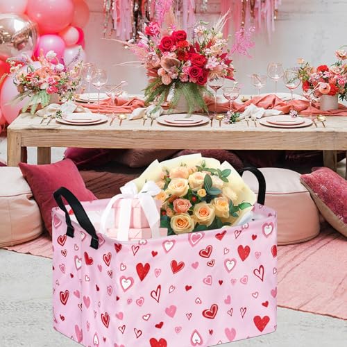 Image of Kid Storage Basket Gift Shelf Basket Toy Storage Bin, Nursery Basket Organizer Box for With Handles for Room Deco Heart Pattern Valentine's Baskets